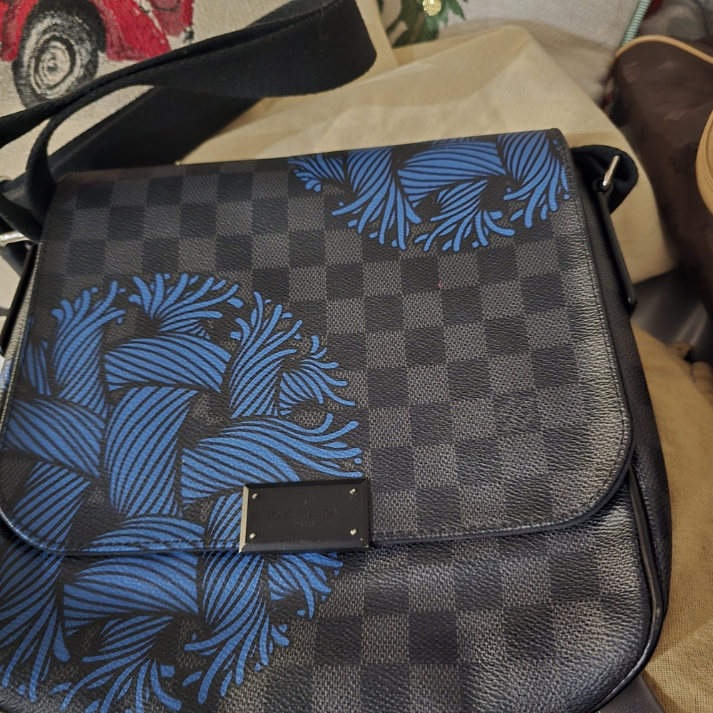 Designer Black and Blue Checkered Men's Bag